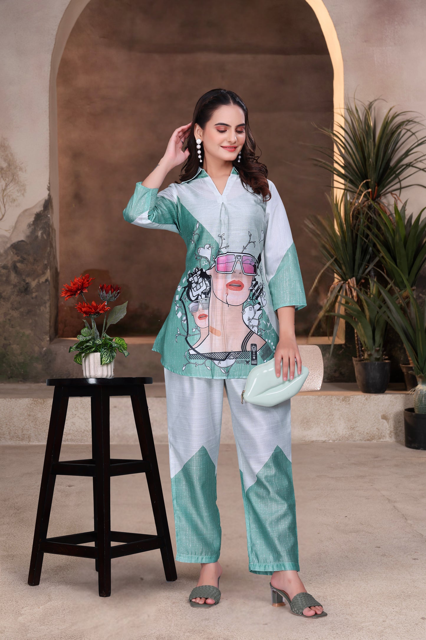Mint Diva Digital Print Co-ord Set