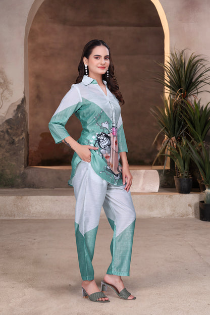 Mint Diva Digital Print Co-ord Set