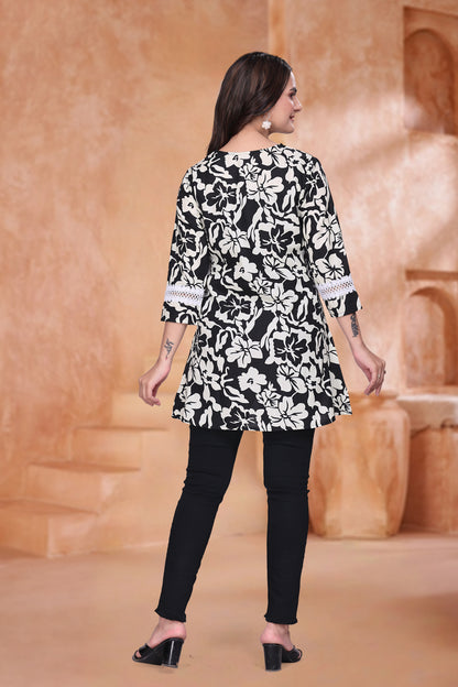 Noir Bloom Shiffli-Trim Tunic