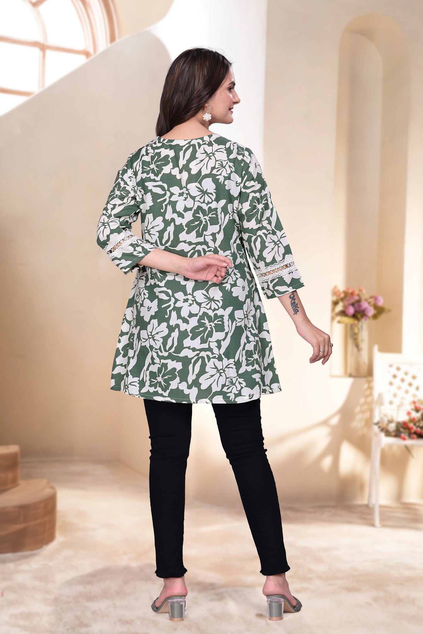 Olive Bloom Shiffli-Accent Tunic