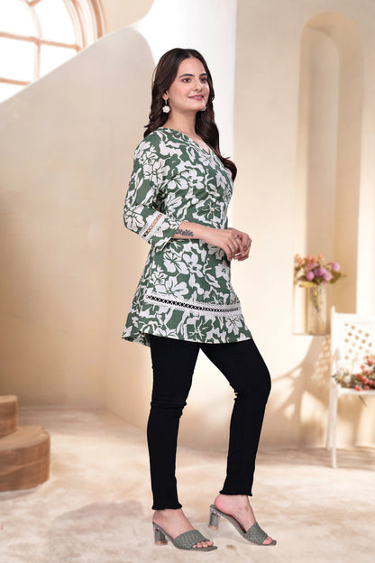 Olive Bloom Shiffli-Accent Tunic