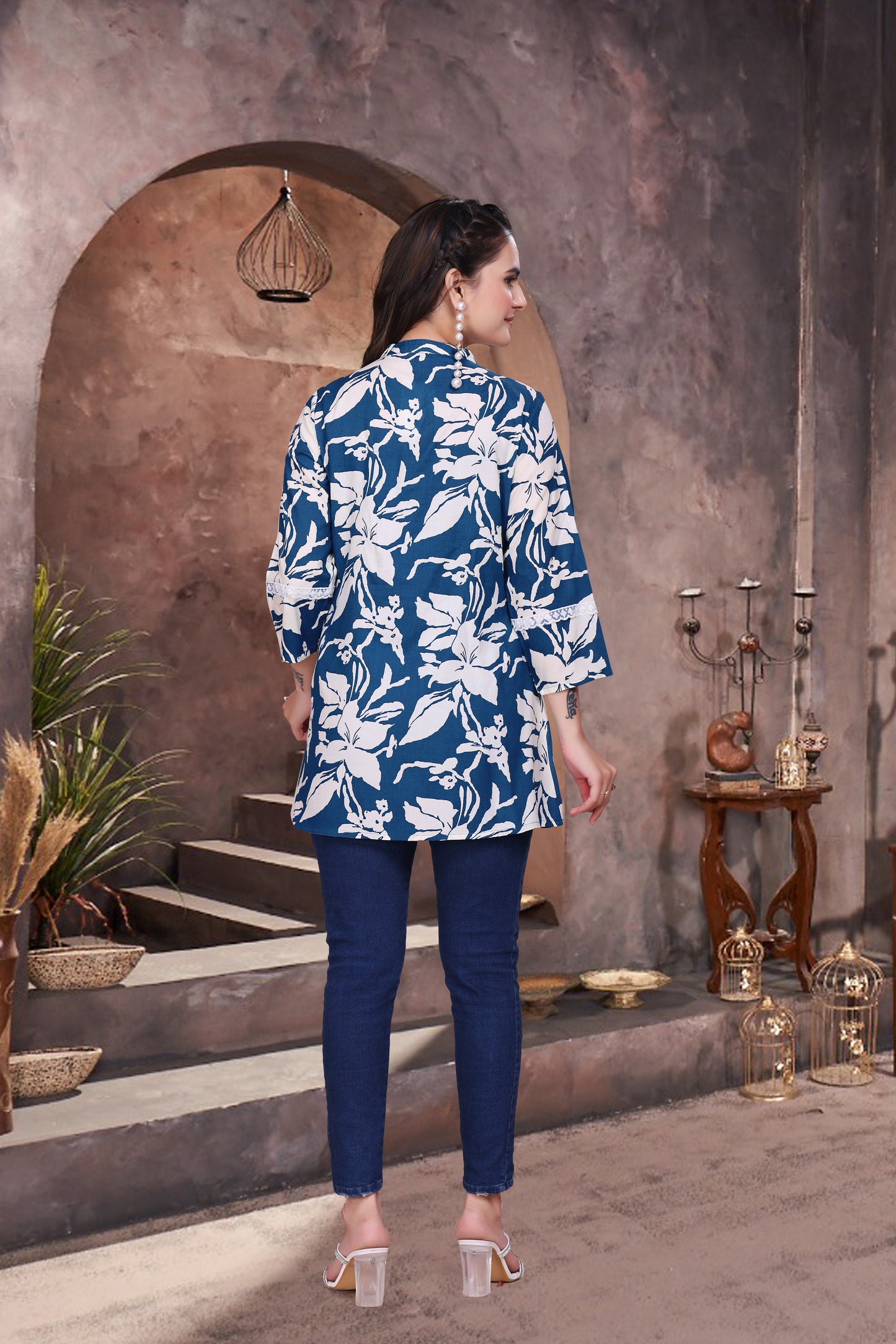 Petal Bloom Schiffli Panelled Short Kurti