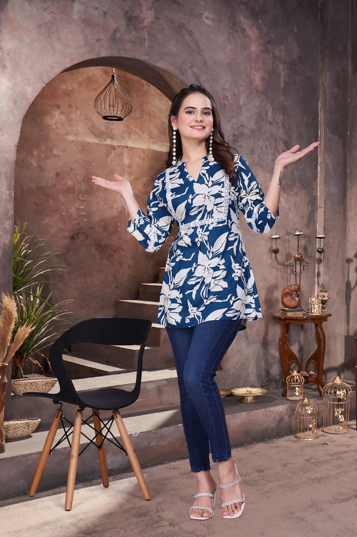 Petal Bloom Schiffli Panelled Short Kurti