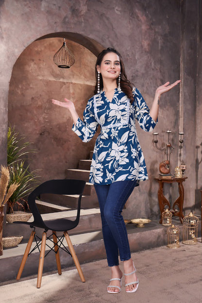 Petal Bloom Schiffli Panelled Short Kurti