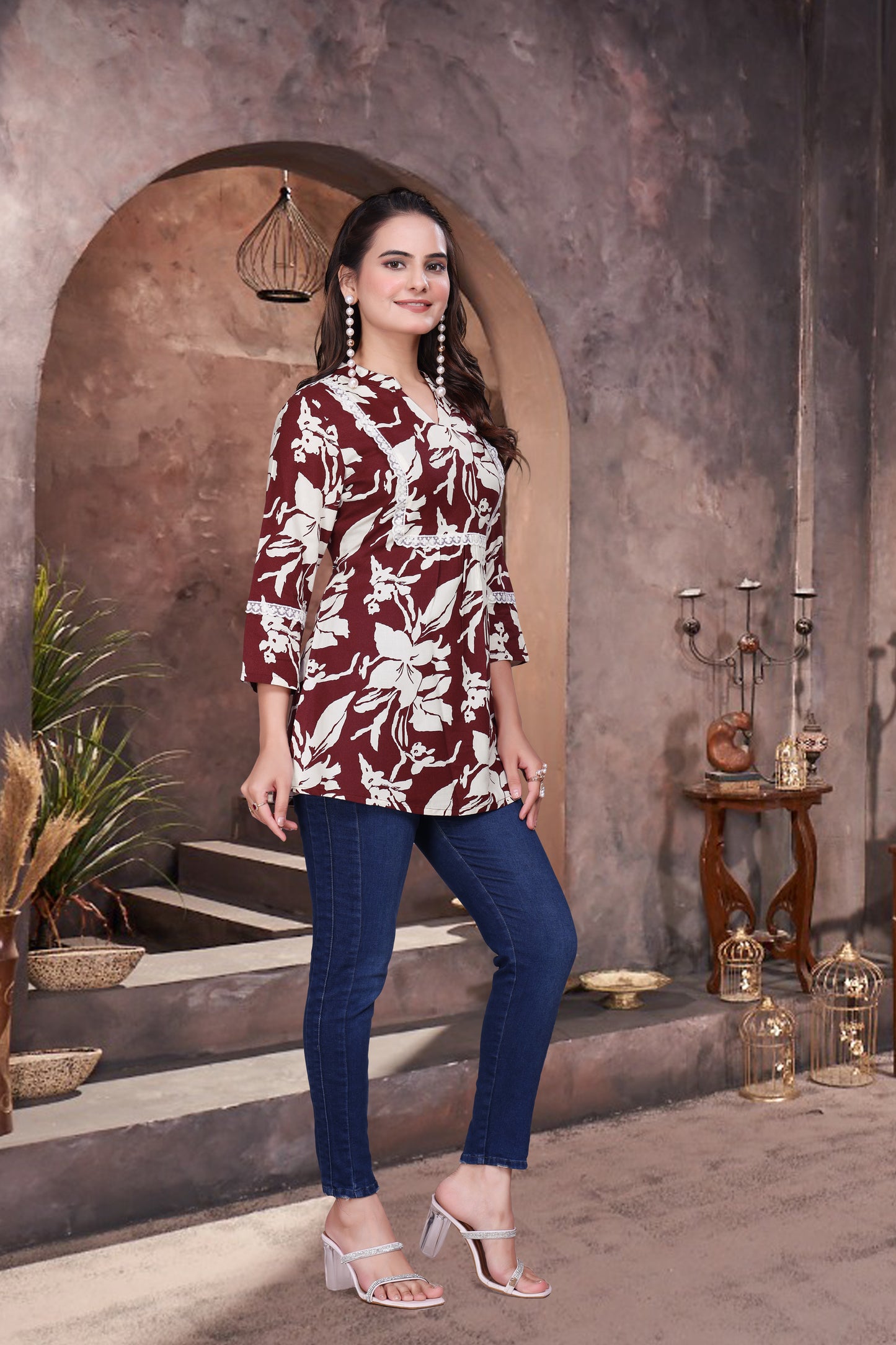 Petal Bloom Schiffli Panelled Short Kurti