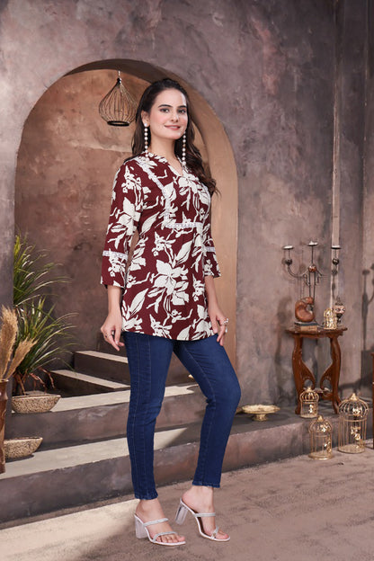 Petal Bloom Schiffli Panelled Short Kurti