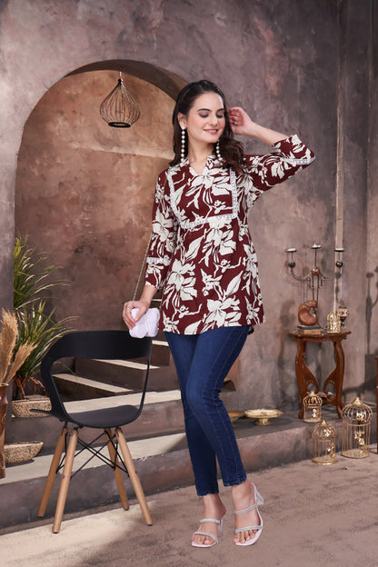 Petal Bloom Schiffli Panelled Short Kurti