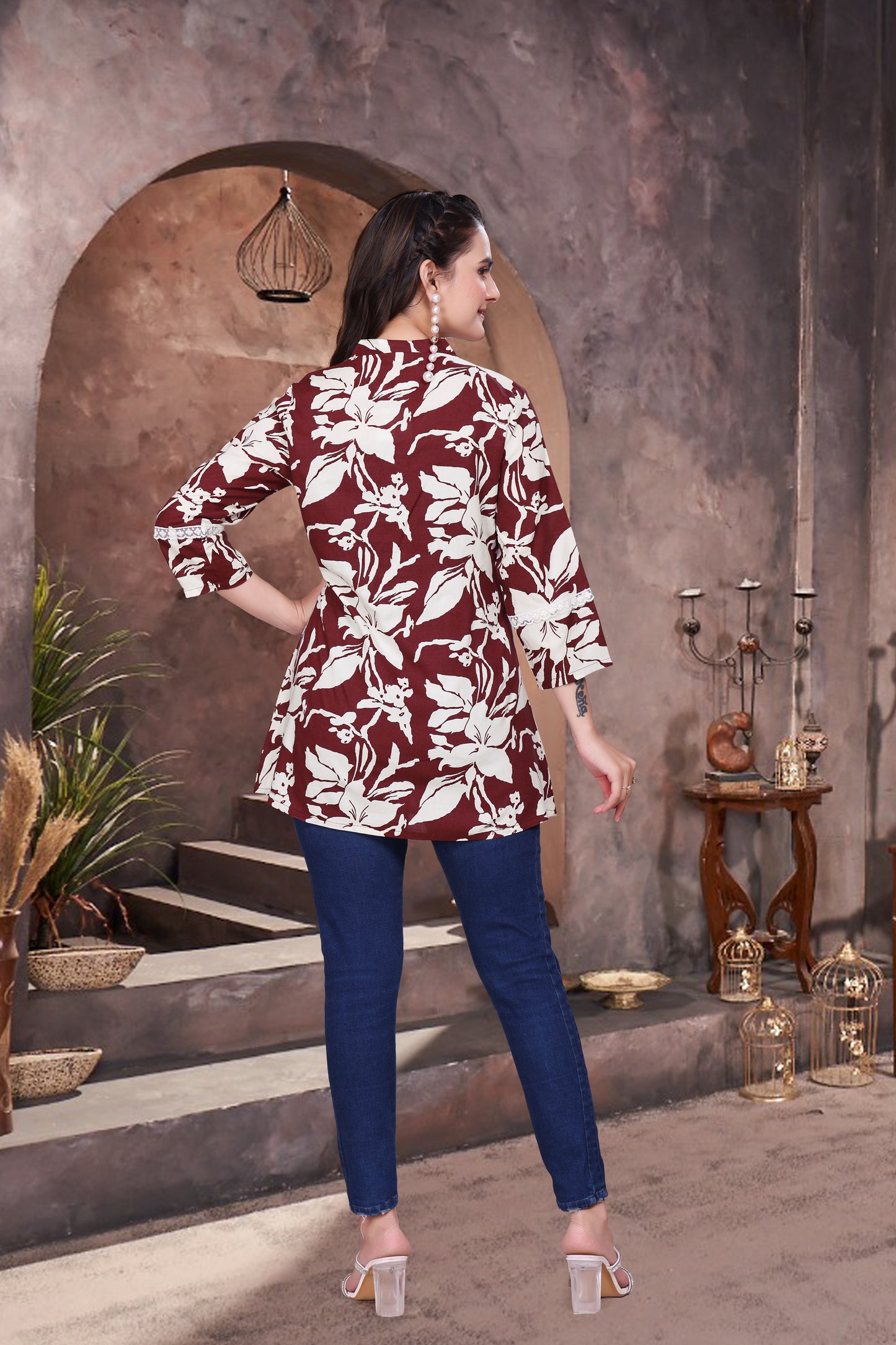 Petal Bloom Schiffli Panelled Short Kurti