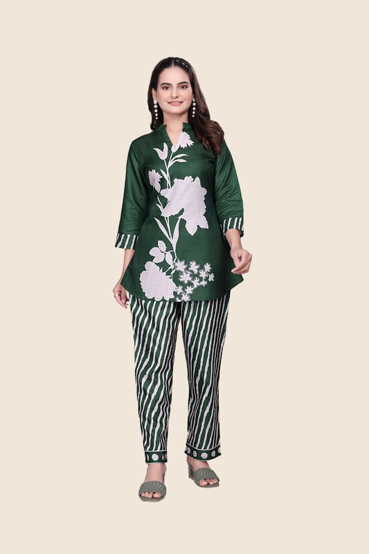 Elegant Green Floral Digital Printed Co-Ord Set
