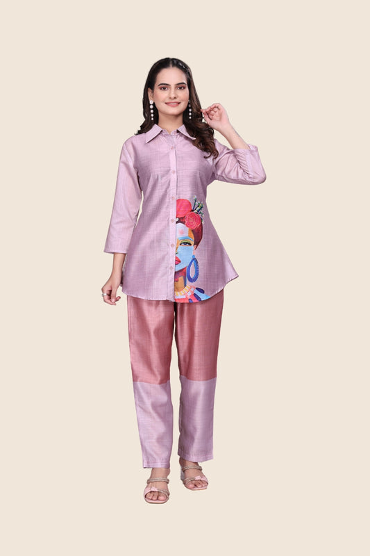 Premium Digital Printed Co-Ord Set with Artistic Face Print