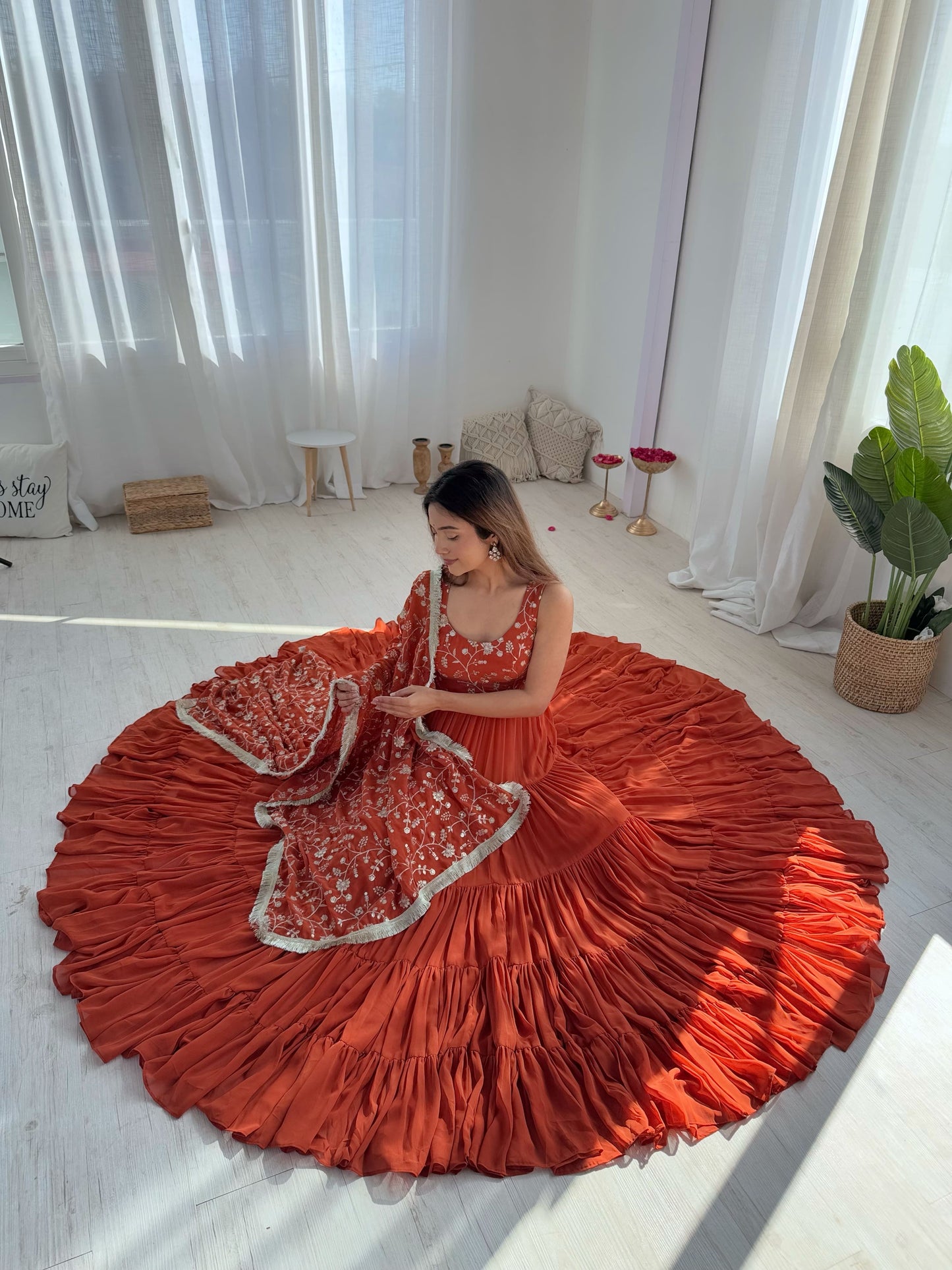 Rust Aura Fox Georgette Anarkali Set