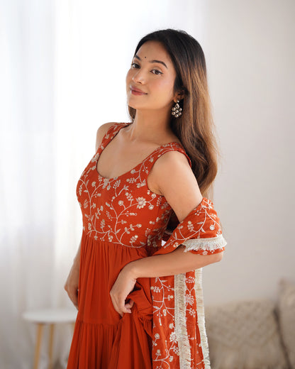 Rust Aura Fox Georgette Anarkali Set