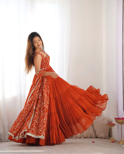 Rust Aura Fox Georgette Anarkali Set