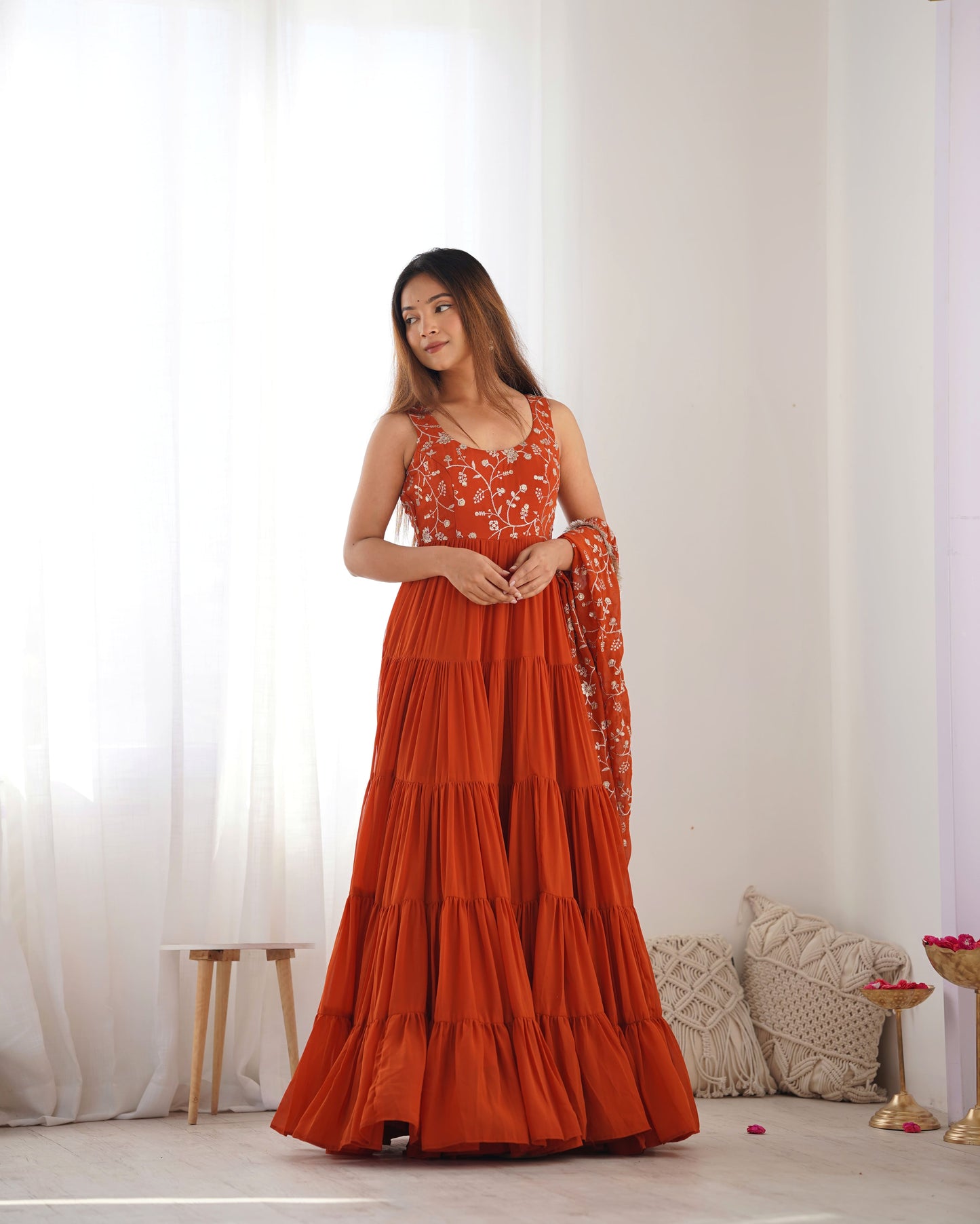 Rust Aura Fox Georgette Anarkali Set