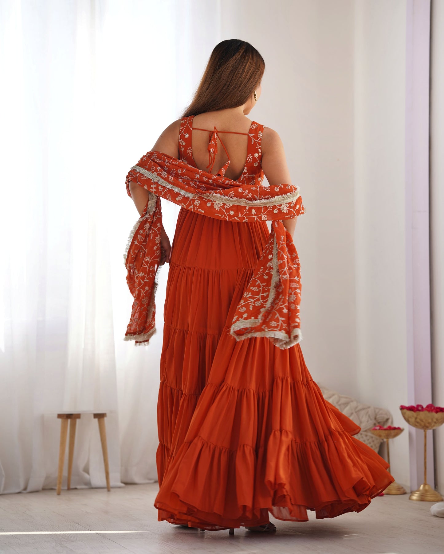 Rust Aura Fox Georgette Anarkali Set