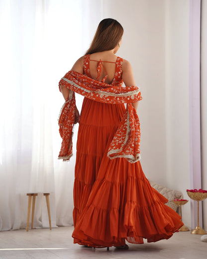 Rust Aura Fox Georgette Anarkali Set