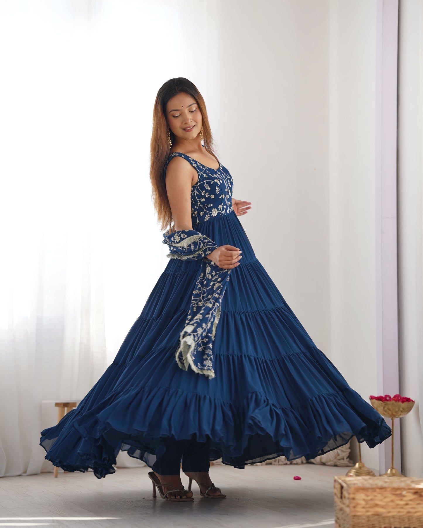Rust Aura Fox Georgette Anarkali Set