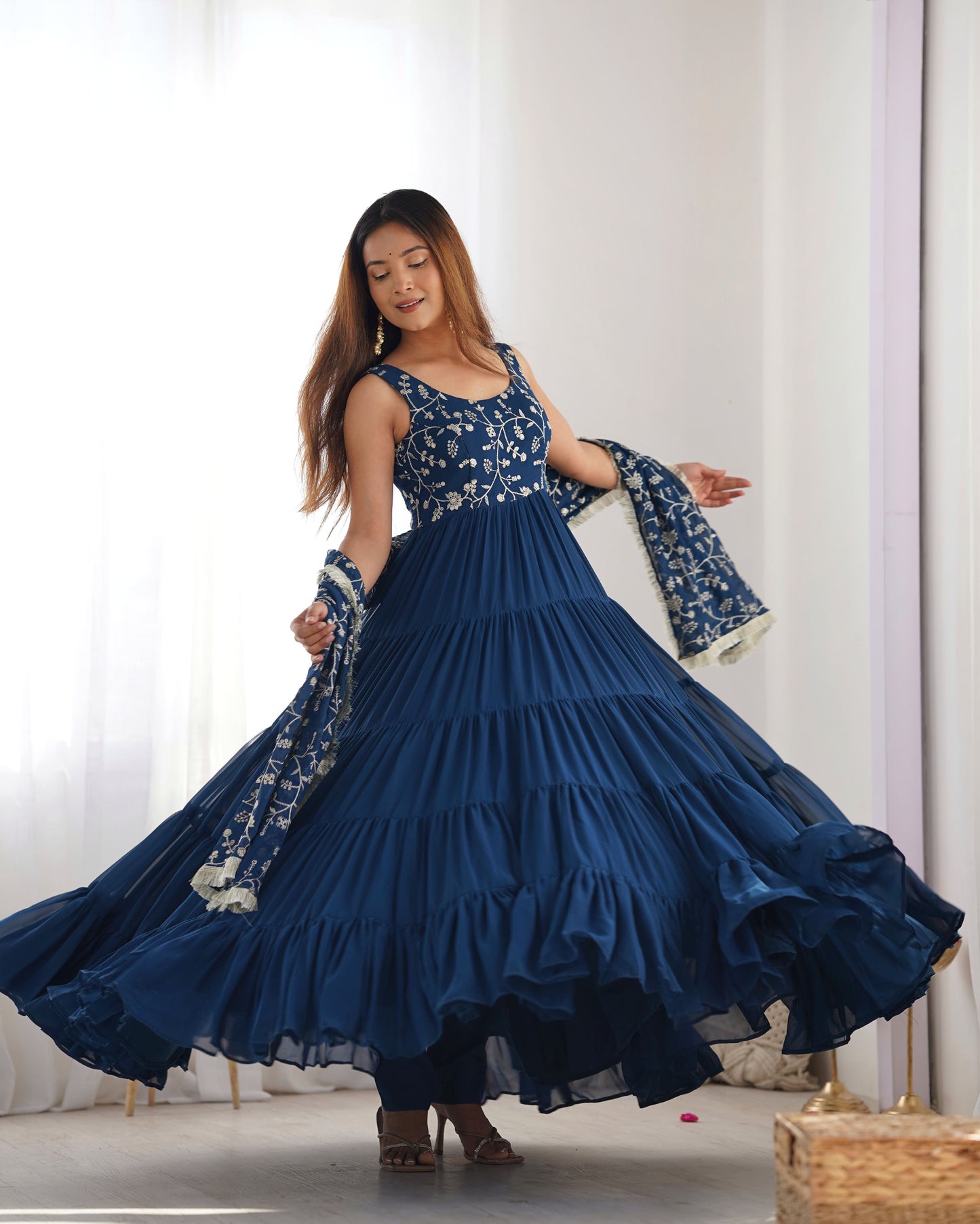 Rust Aura Fox Georgette Anarkali Set
