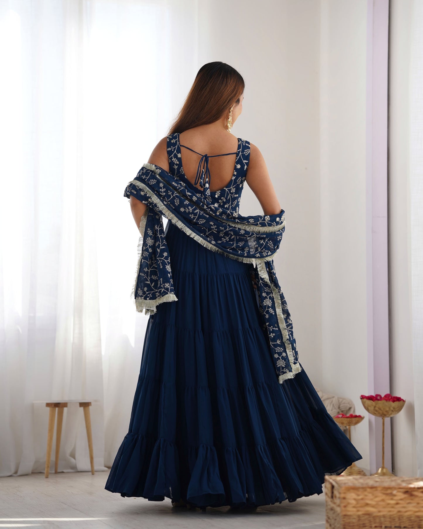 Rust Aura Fox Georgette Anarkali Set