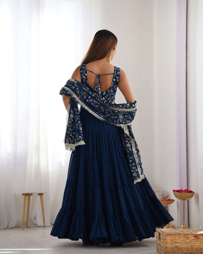 Rust Aura Fox Georgette Anarkali Set