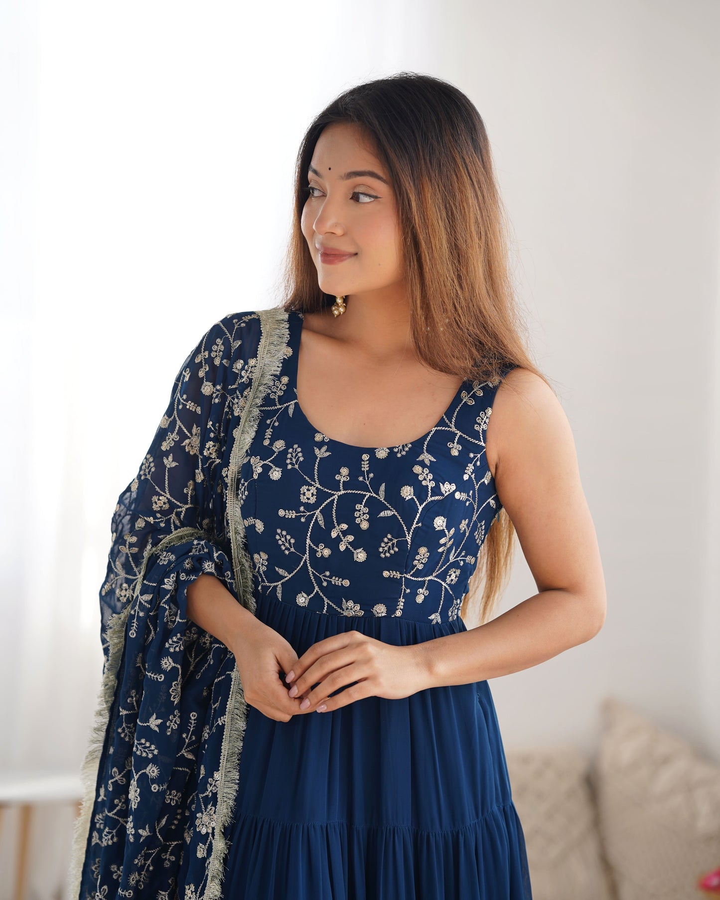 Rust Aura Fox Georgette Anarkali Set
