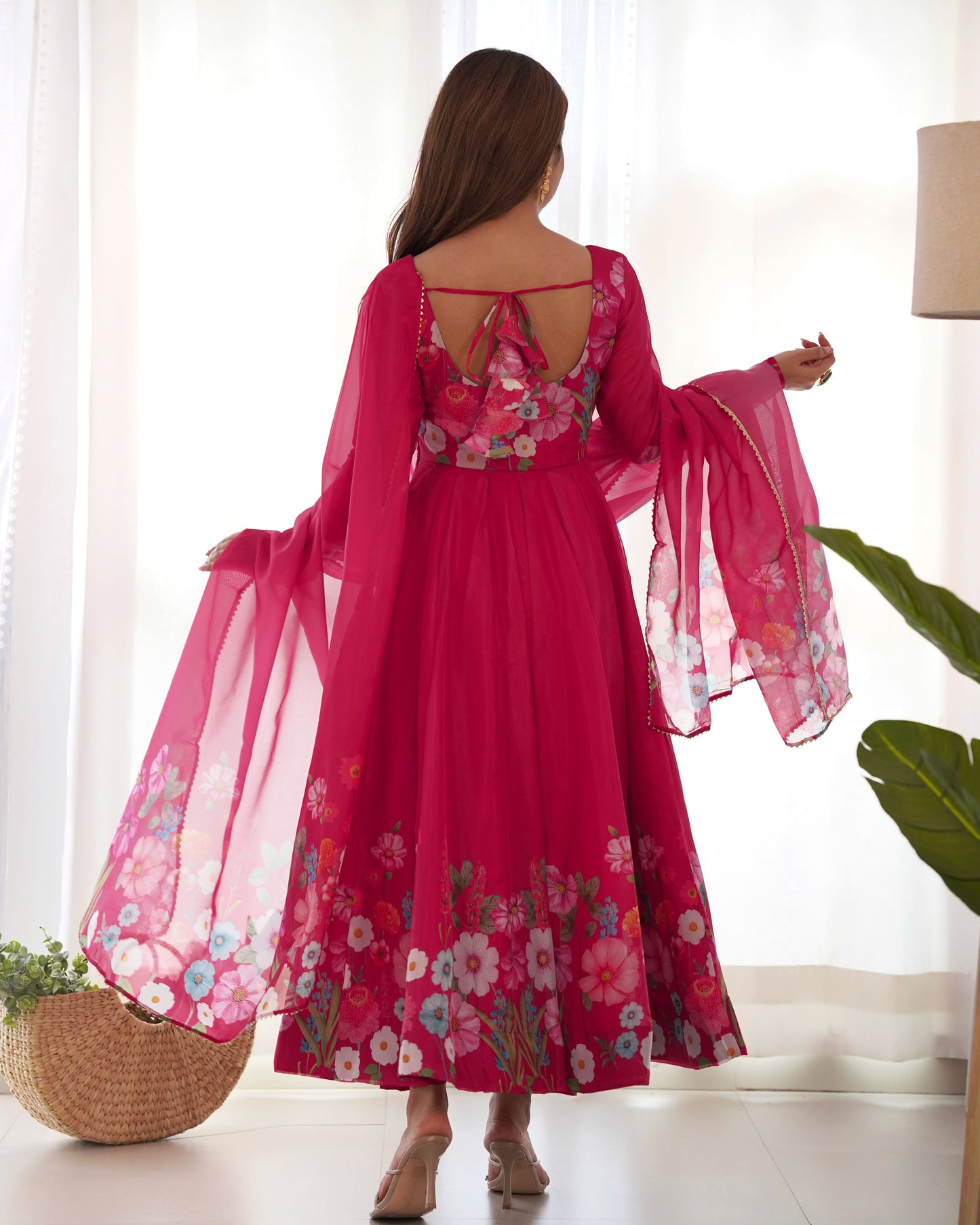 Floral Organza Silk Kali Anarkali Set with Dupatta