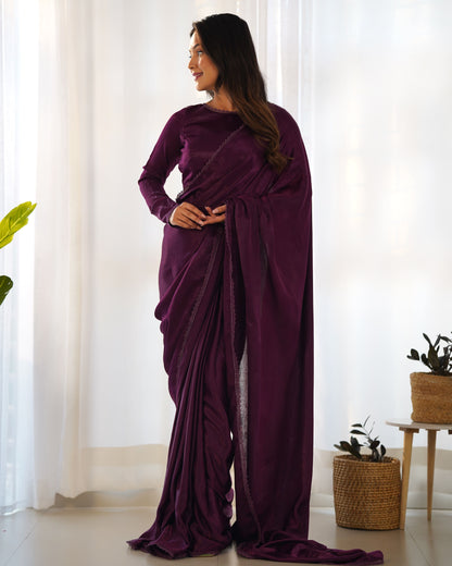 Royal Plum Velvet Ready-to-Wear Saree
