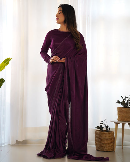 Royal Plum Velvet Ready-to-Wear Saree