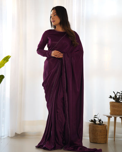 Royal Plum Velvet Ready-to-Wear Saree
