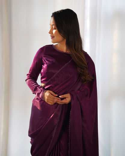 Royal Plum Velvet Ready-to-Wear Saree