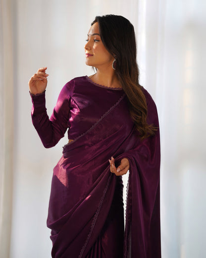 Royal Plum Velvet Ready-to-Wear Saree