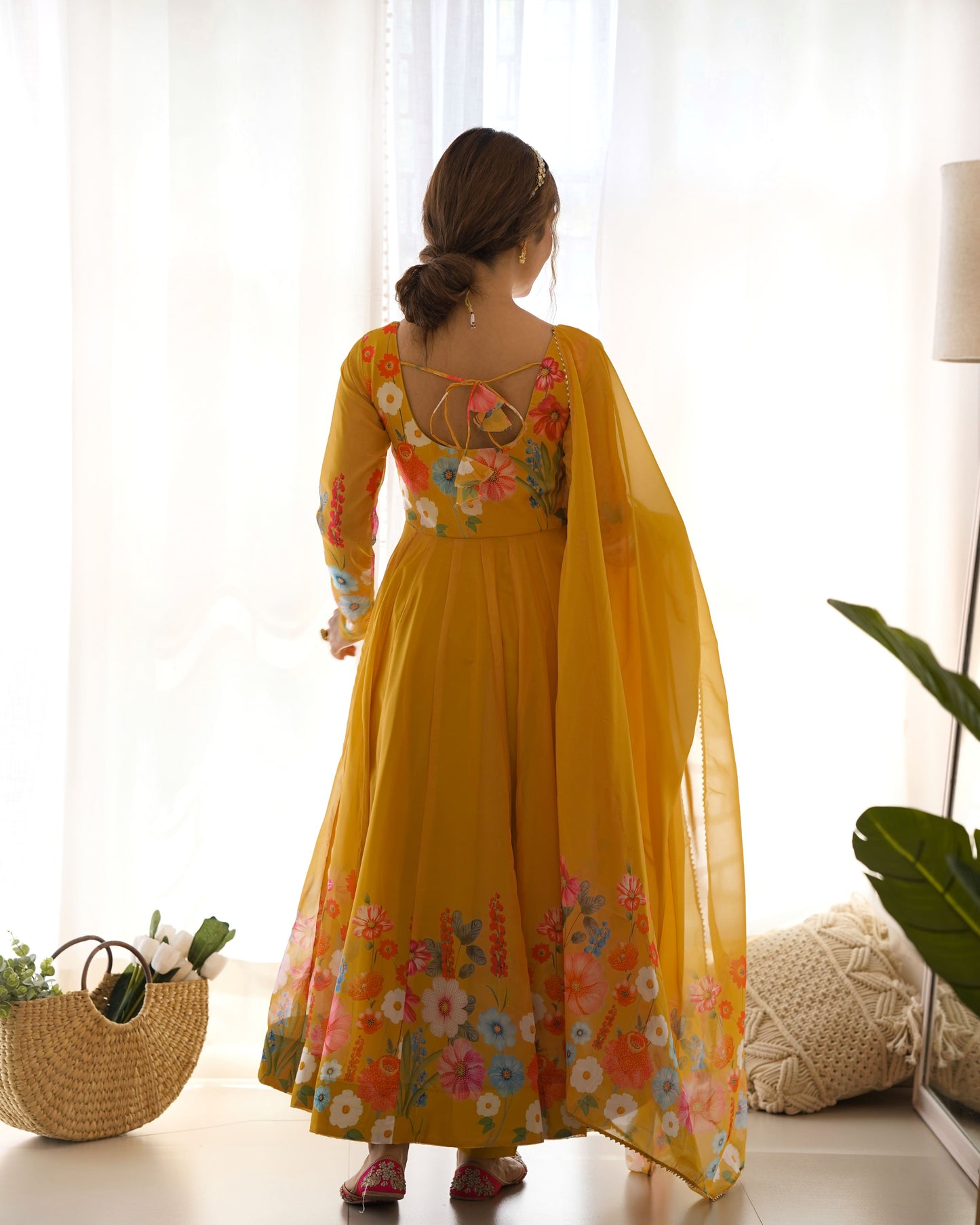 Floral Organza Silk Kali Anarkali Set with Dupatta