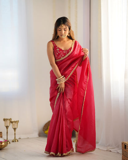 Golden Glow Crushed Tissue Silk Ready-to-Wear Saree