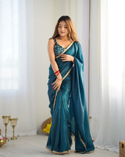 Golden Glow Crushed Tissue Silk Ready-to-Wear Saree