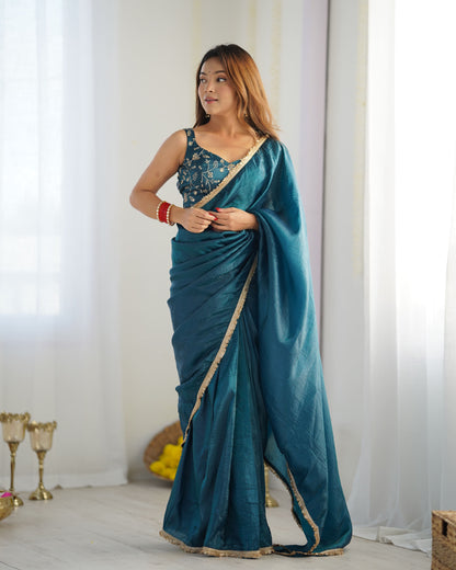 Golden Glow Crushed Tissue Silk Ready-to-Wear Saree