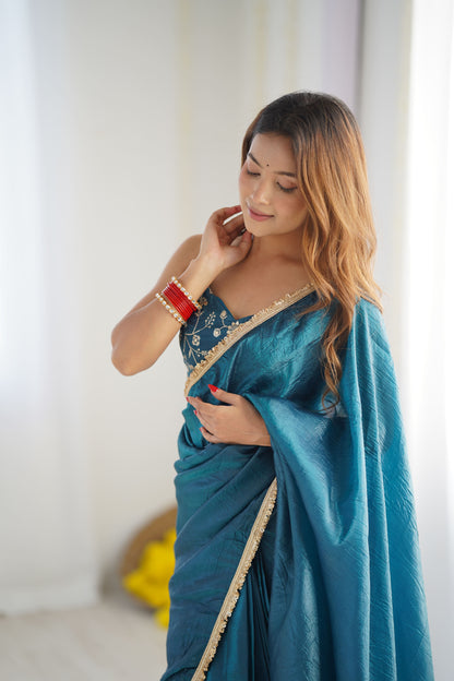 Golden Glow Crushed Tissue Silk Ready-to-Wear Saree