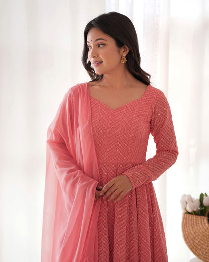Fully Flared Kali Kurti with Ruffle Dupatta and Ready-to-Wear Pant