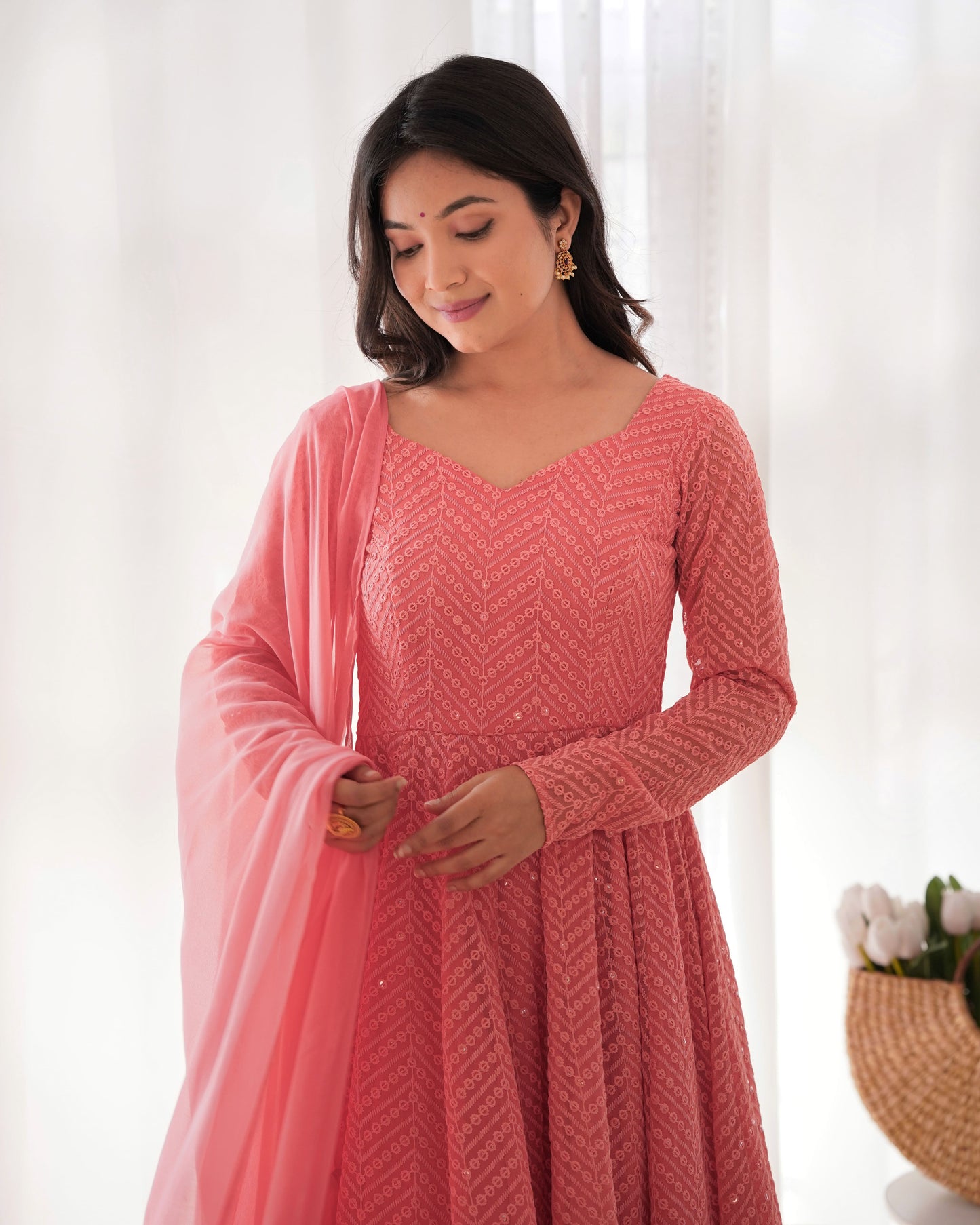 Fully Flared Kali Kurti with Ruffle Dupatta and Ready-to-Wear Pant