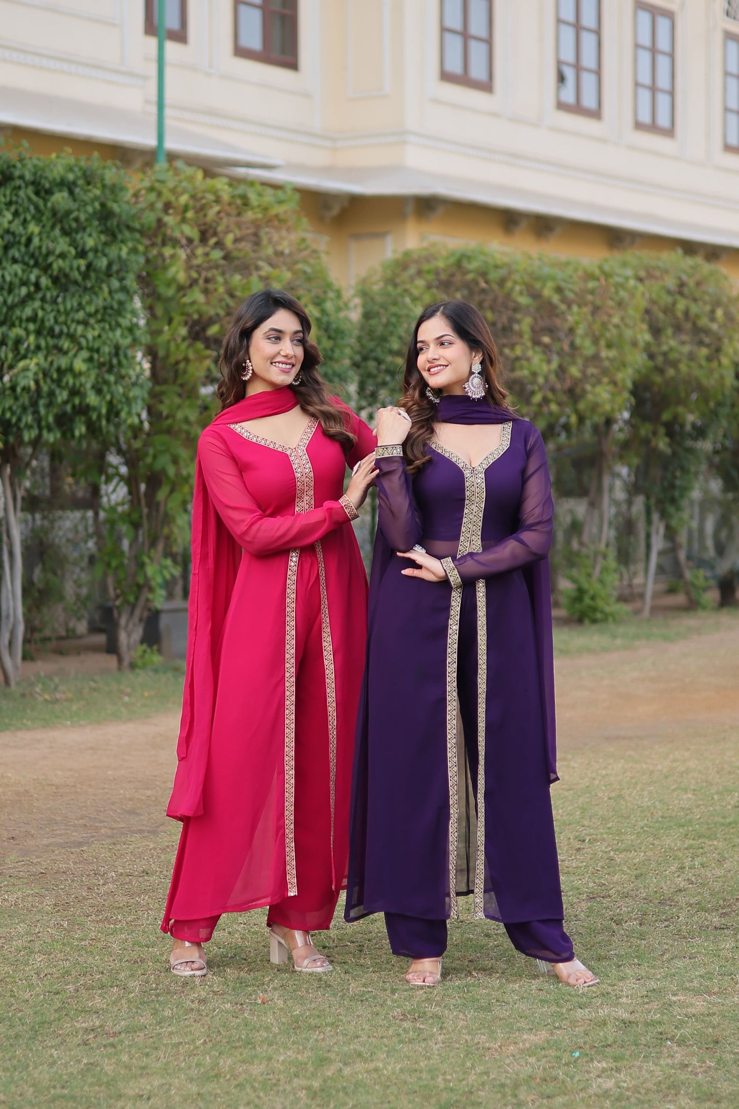 Cherry Muse Ethnic Wear with Gold Lace Accents