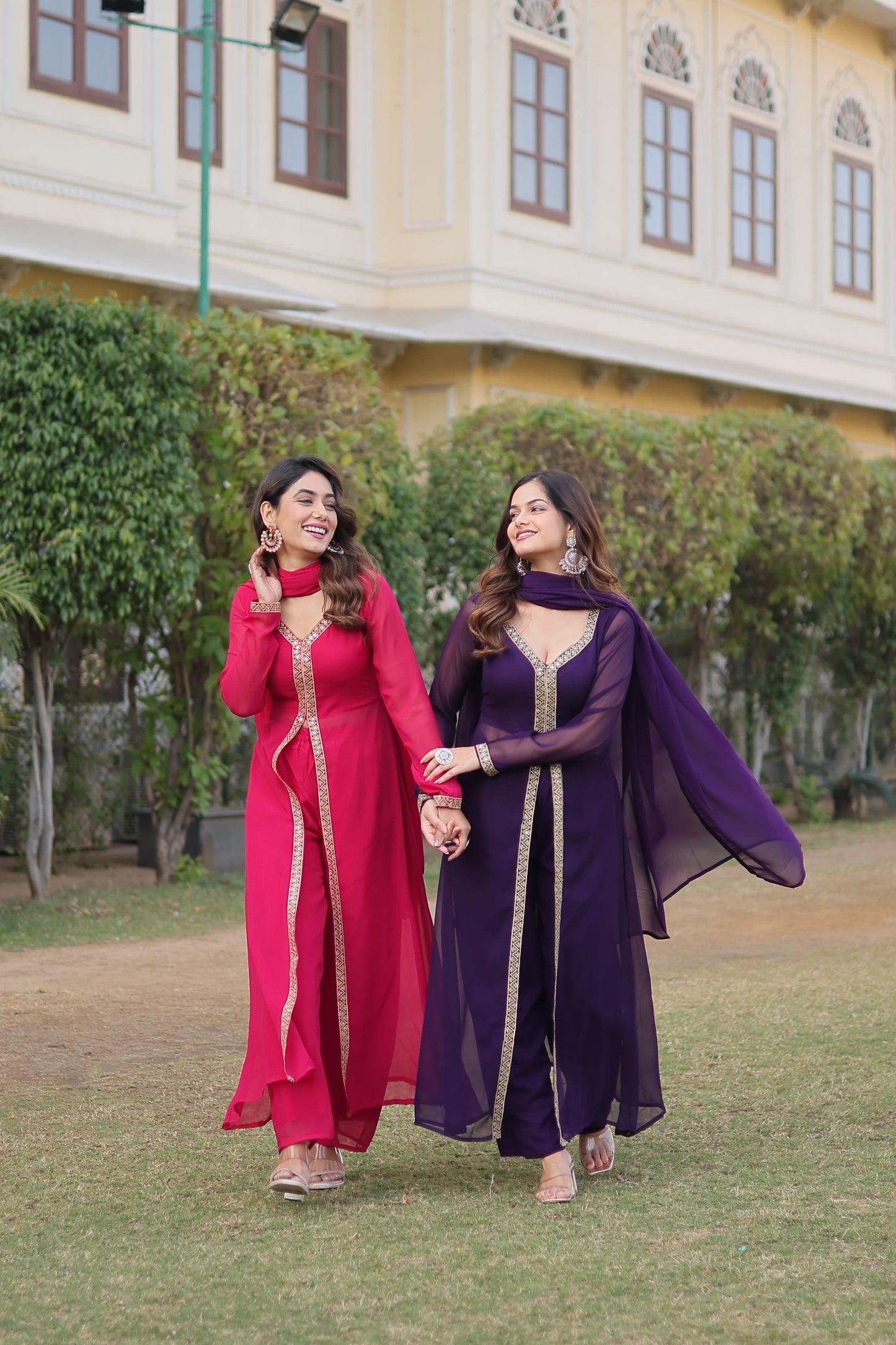 Cherry Muse Ethnic Wear with Gold Lace Accents