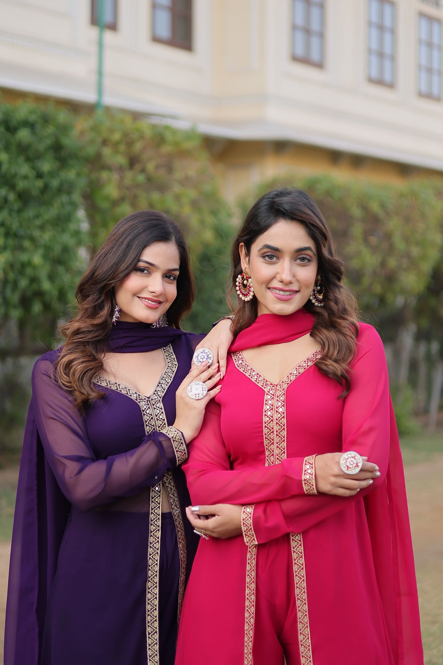 Cherry Muse Ethnic Wear with Gold Lace Accents