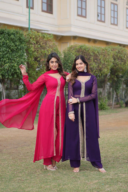 Cherry Muse Ethnic Wear with Gold Lace Accents