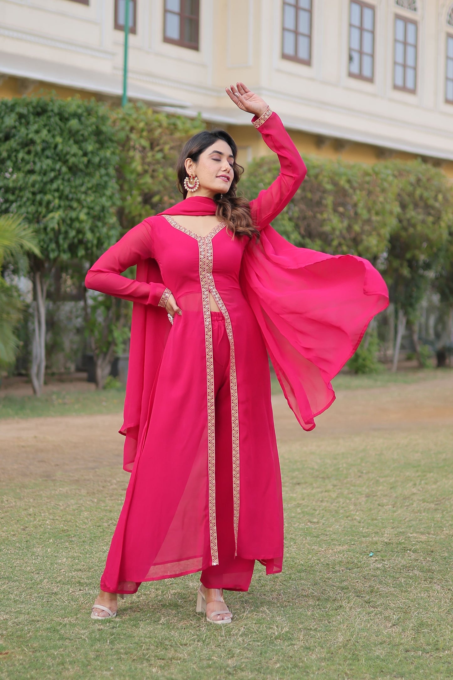 Cherry Muse Ethnic Wear with Gold Lace Accents