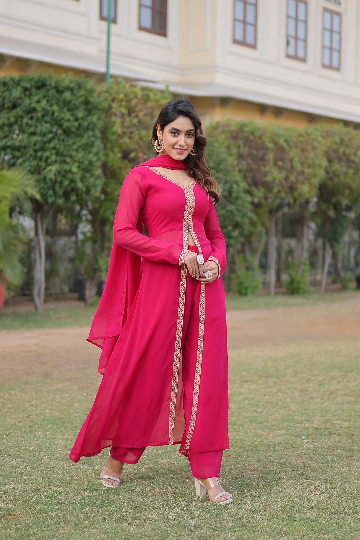 Cherry Muse Ethnic Wear with Gold Lace Accents