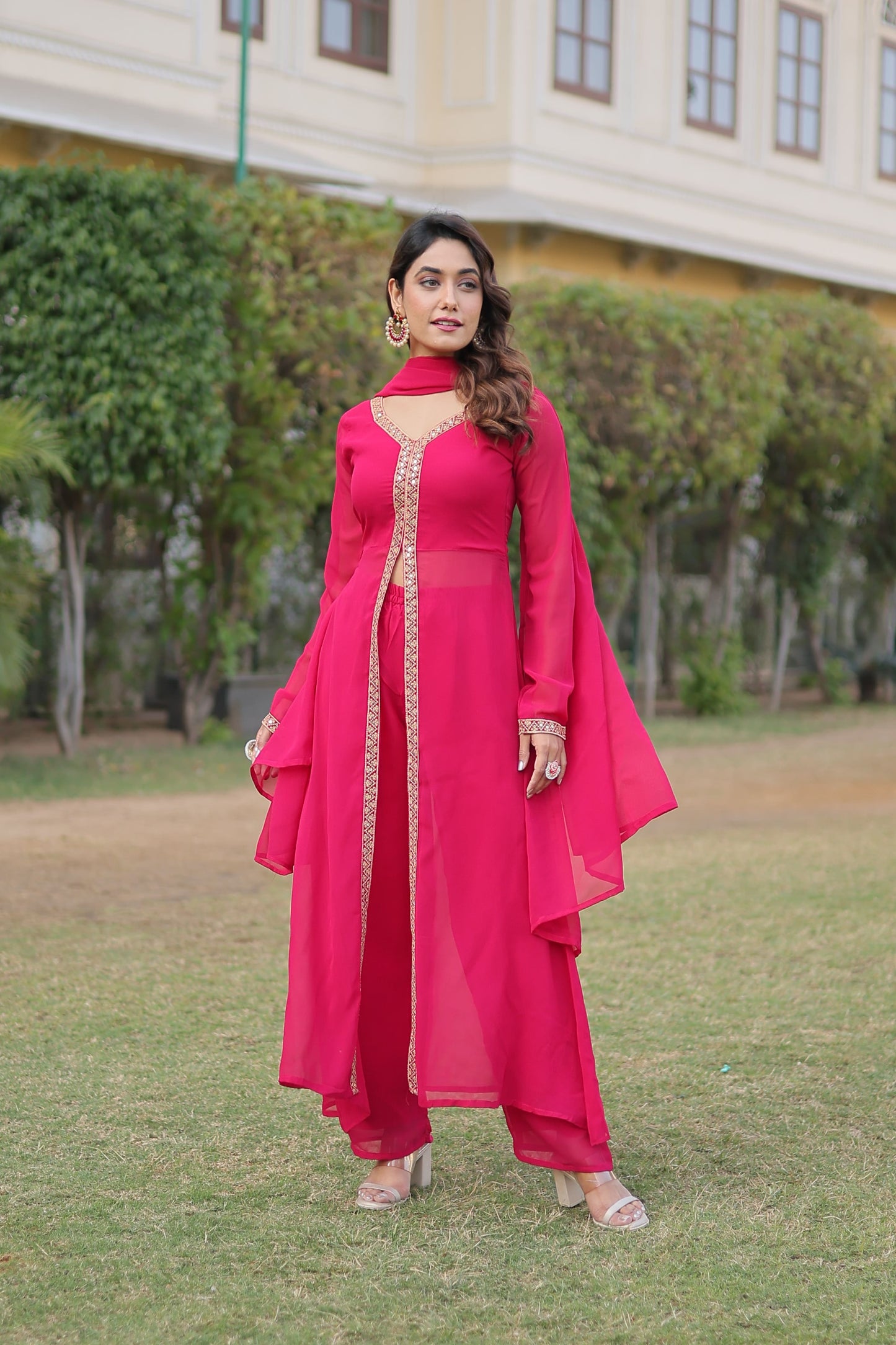 Cherry Muse Ethnic Wear with Gold Lace Accents