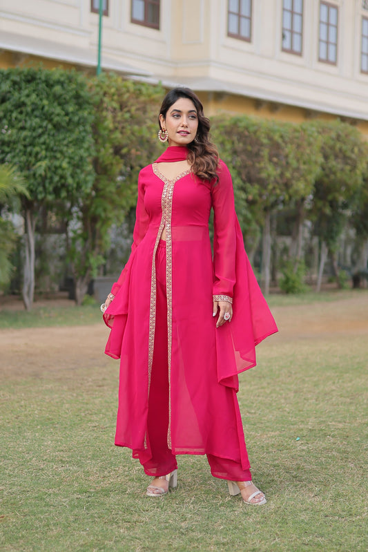 Cherry Muse Ethnic Wear with Gold Lace Accents