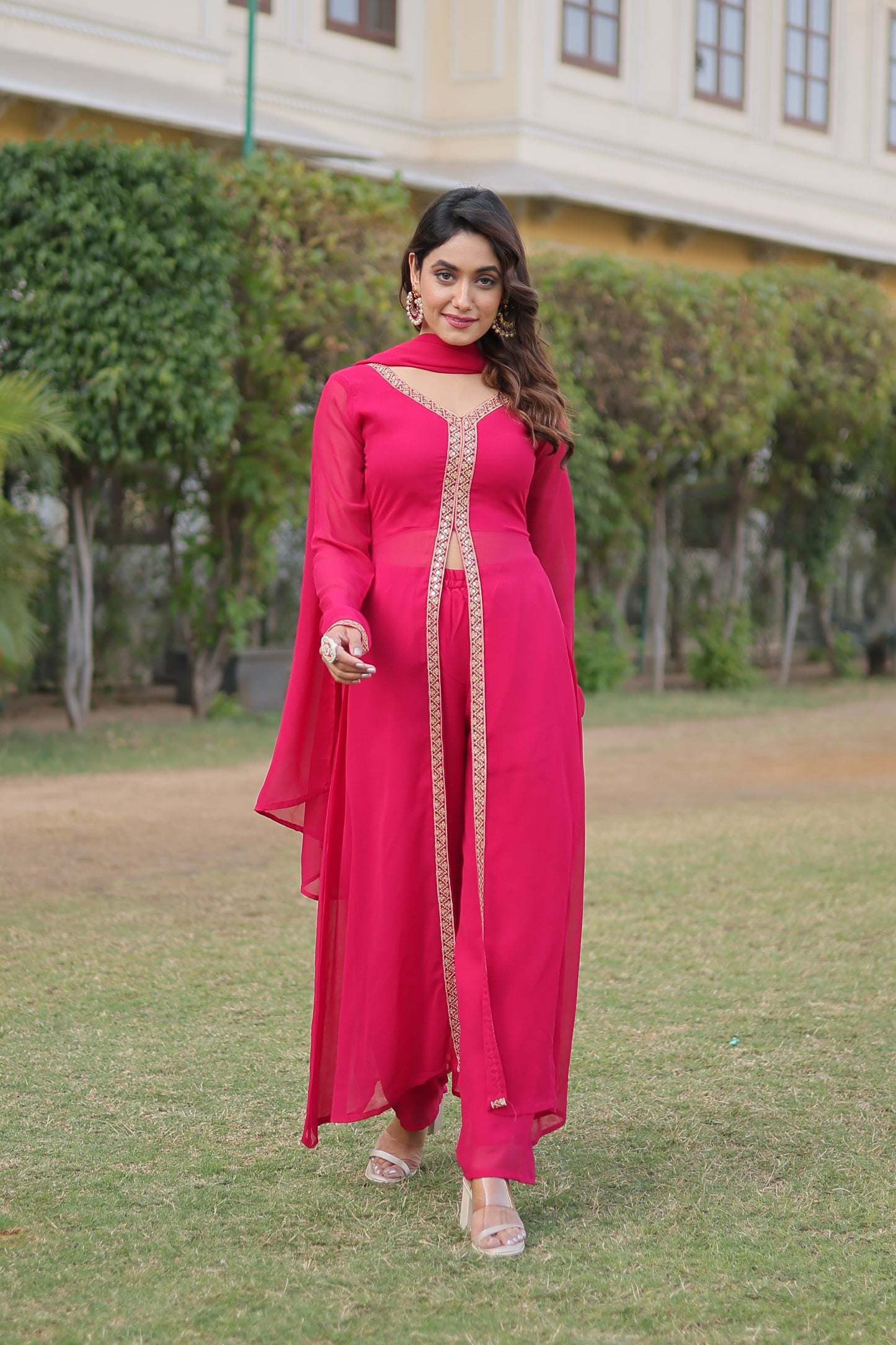 Cherry Muse Ethnic Wear with Gold Lace Accents