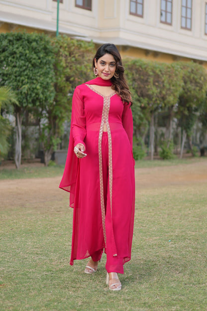 Cherry Muse Ethnic Wear with Gold Lace Accents