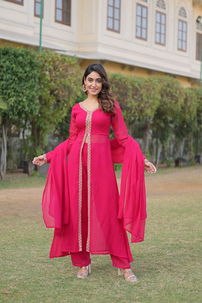 Cherry Muse Ethnic Wear with Gold Lace Accents