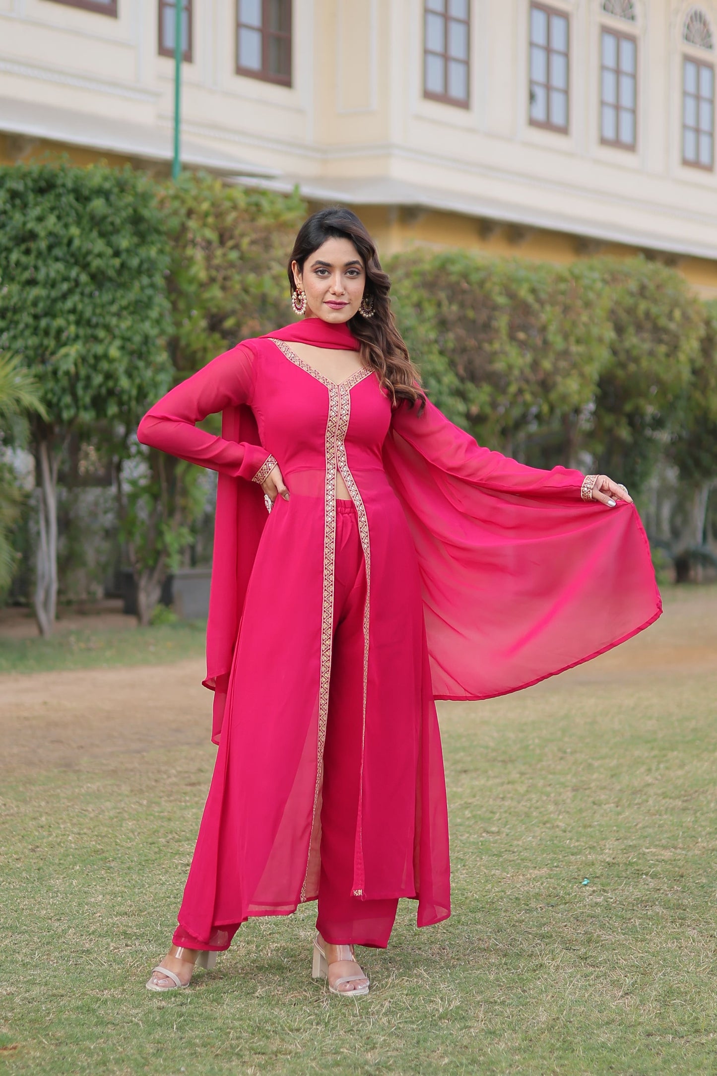 Cherry Muse Ethnic Wear with Gold Lace Accents